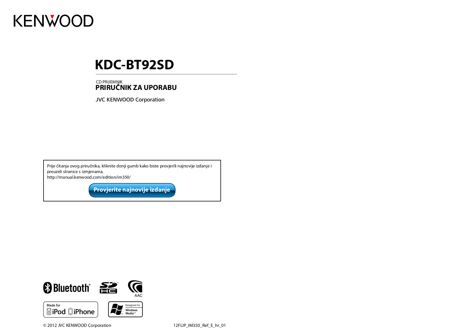 Kenwood KDC-BT92SD User Manual