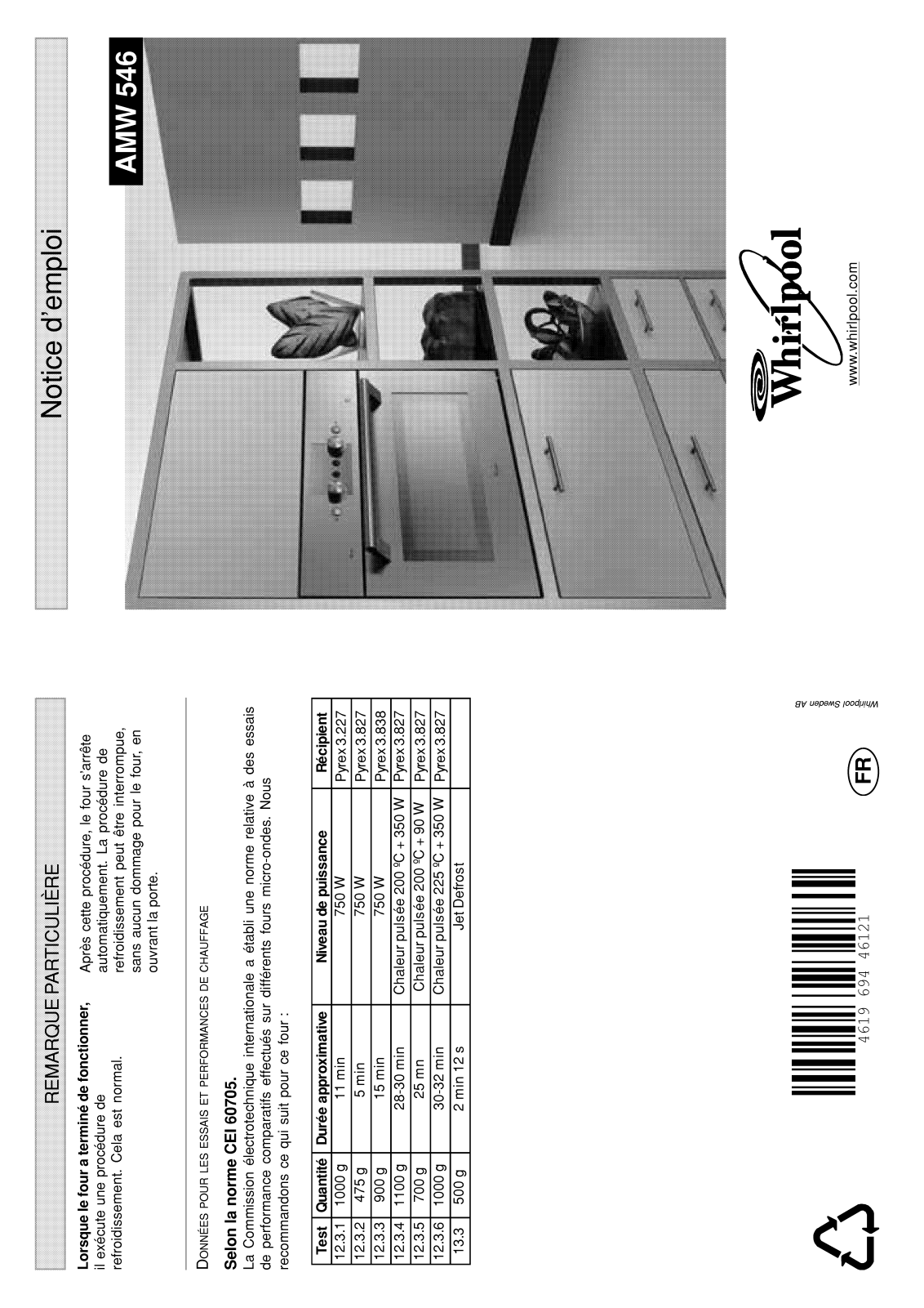 WHIRLPOOL AMW546 User Manual