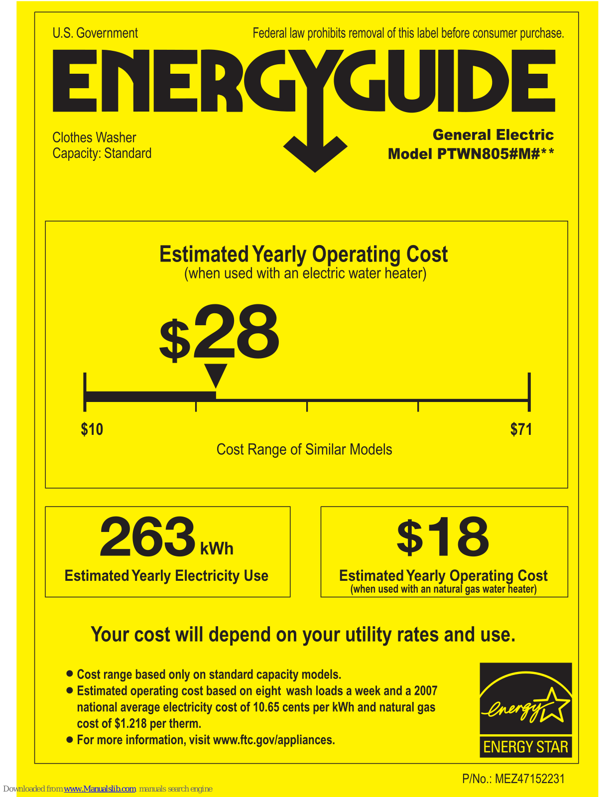 GE PTWN8055MMS, PTWN805*M Series Energy Manual