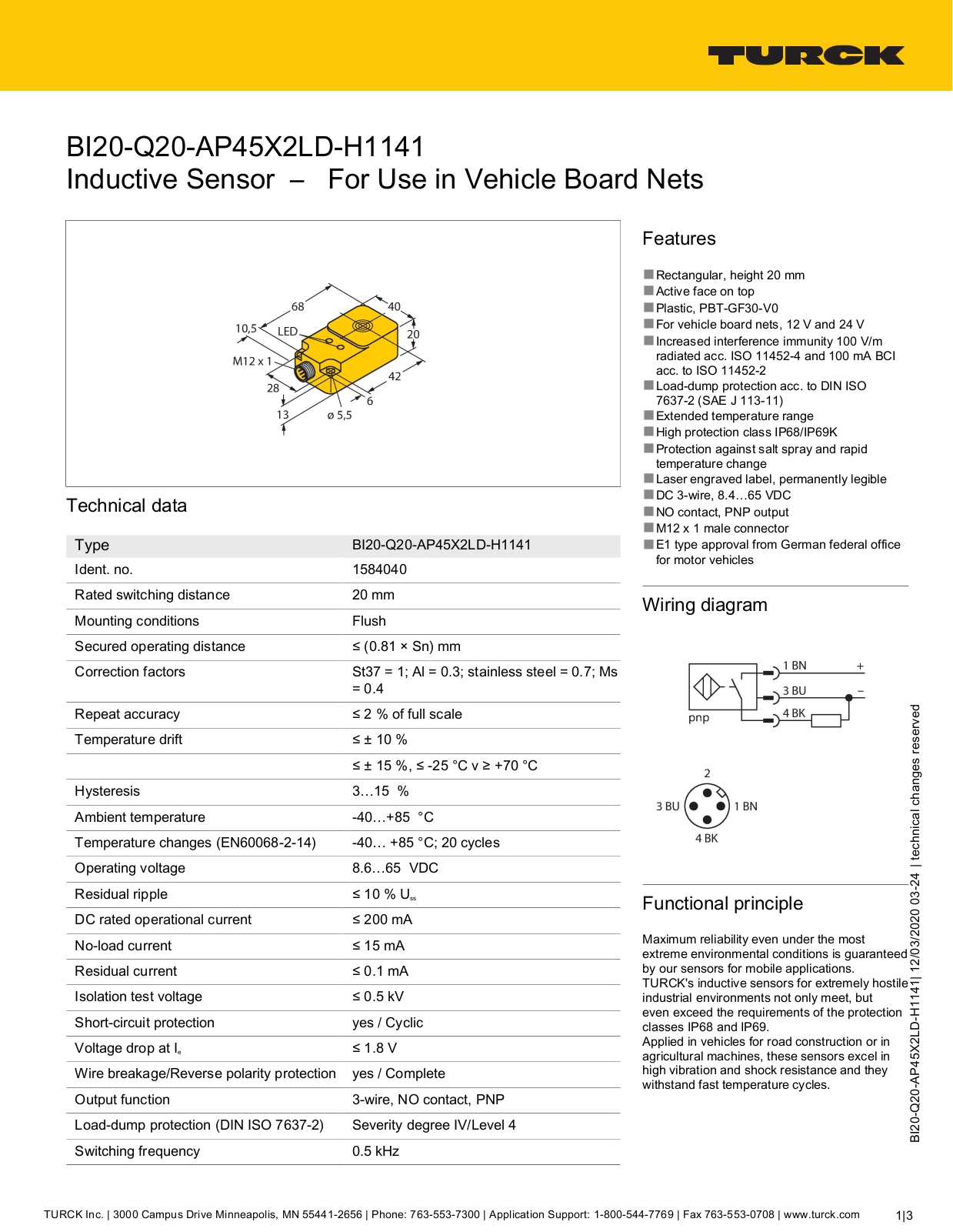 TURCK BI20-Q20-AP45X2LD-H1141 Technical data