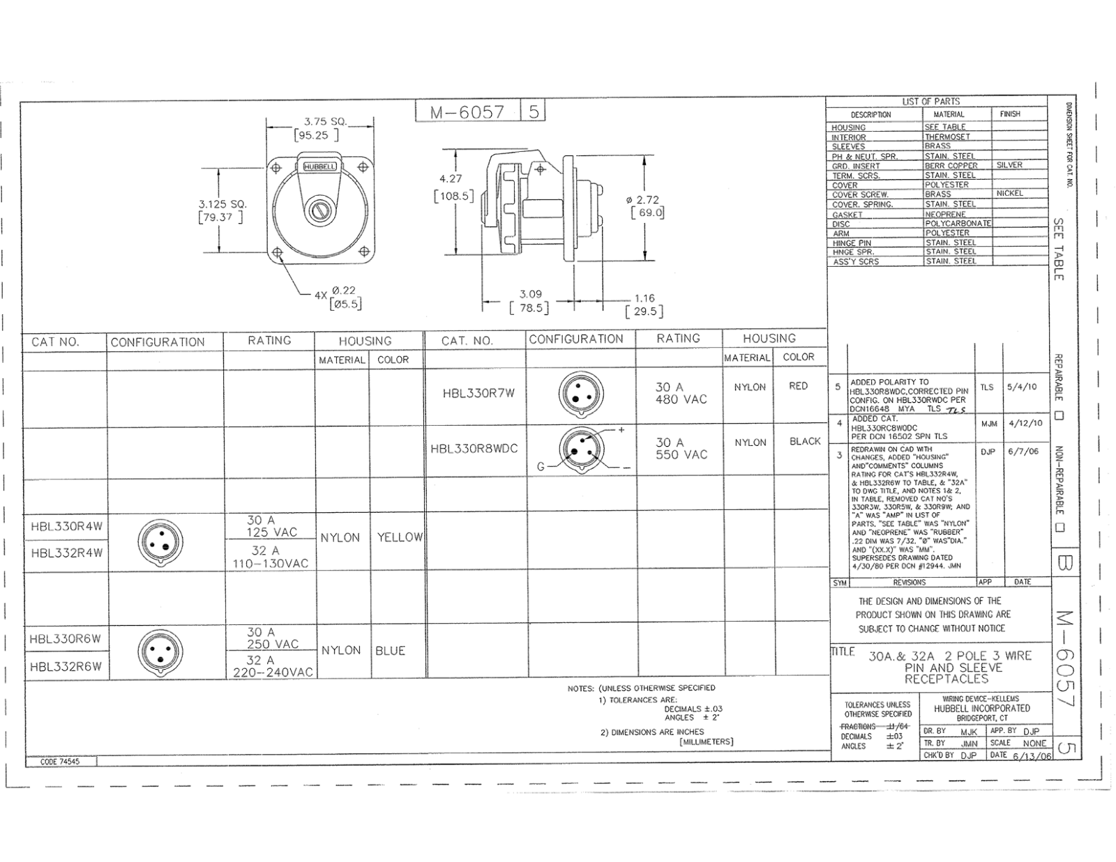 Hubbell HBL330R4W Reference Drawing