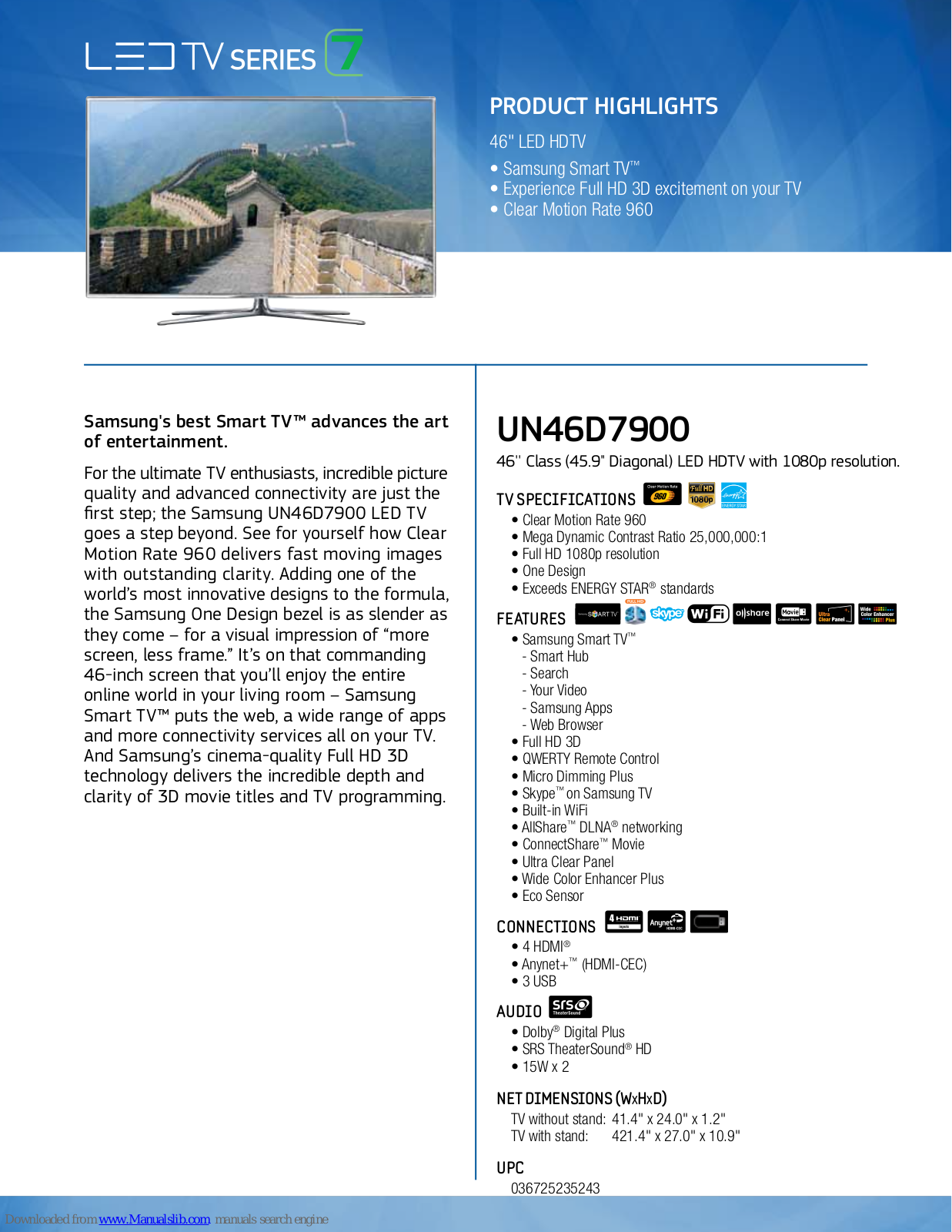 Samsung UN46D7900 Specifications - ManualMachine.com
