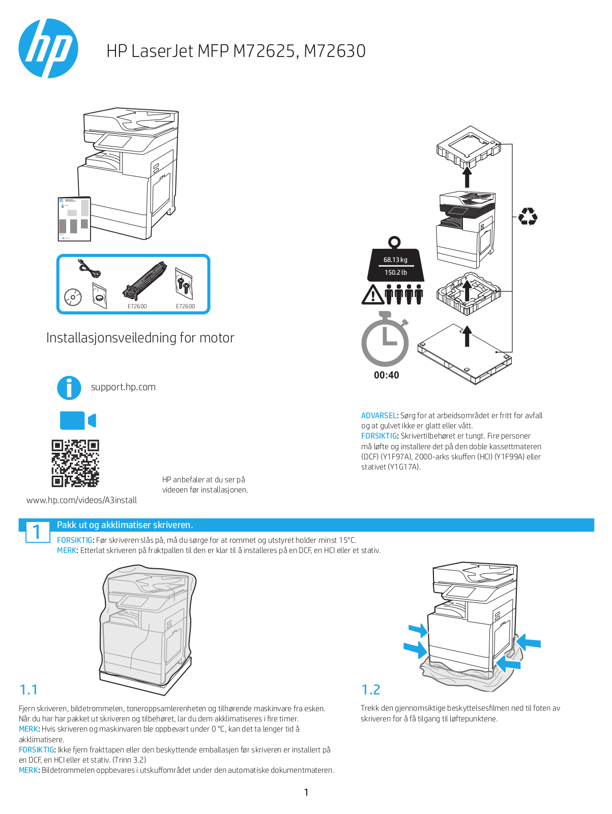 HP LaserJet M72625, LaserJet M72630 Installation Guide