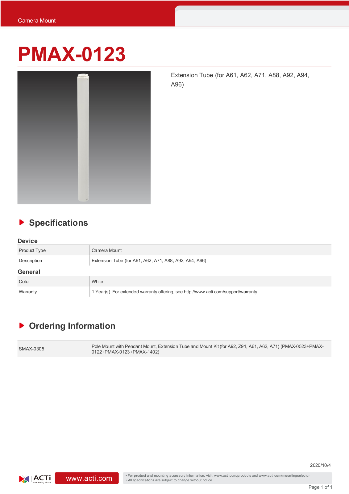 ACTi PMAX-0123 Specsheet