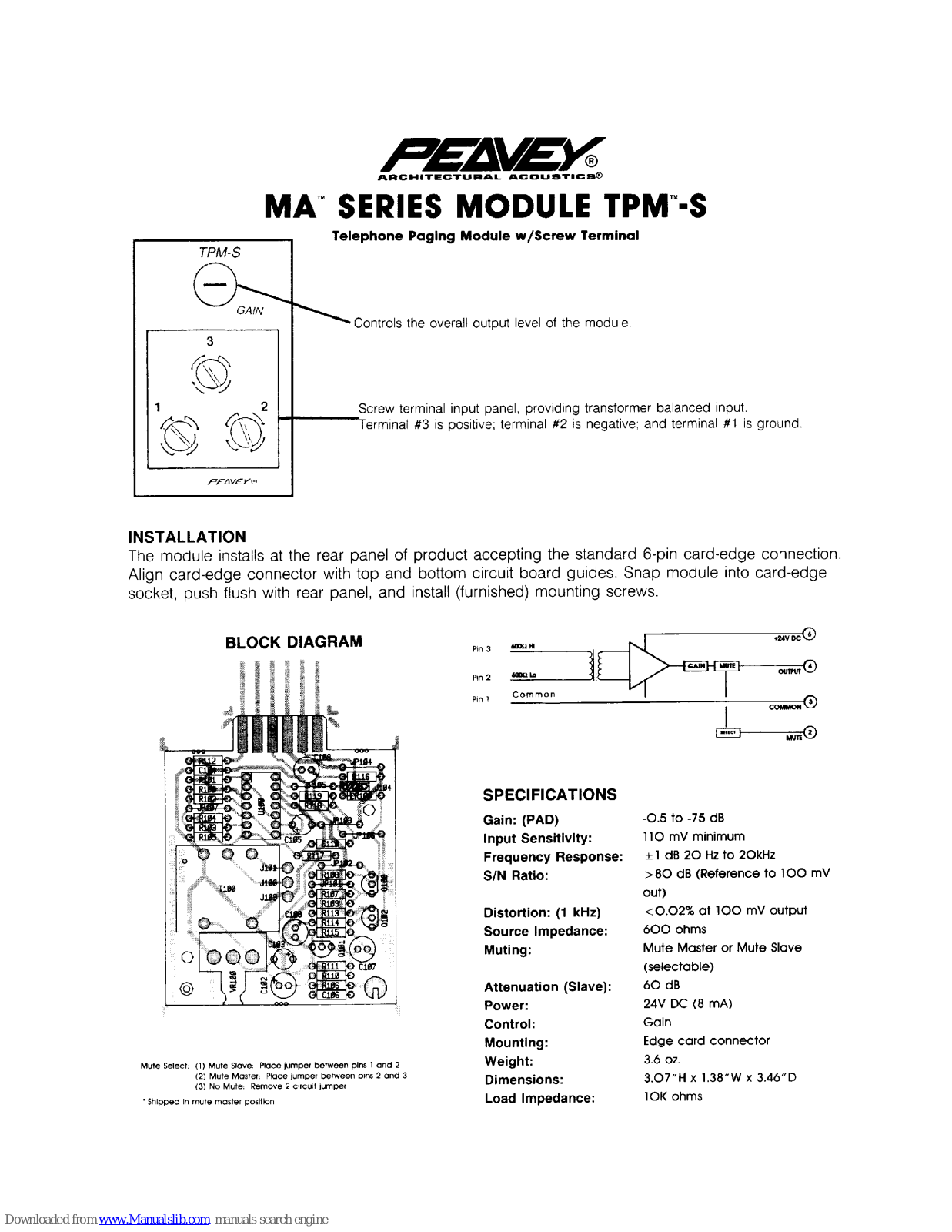 Peavey TPM-S, MA TPM-S User Manual