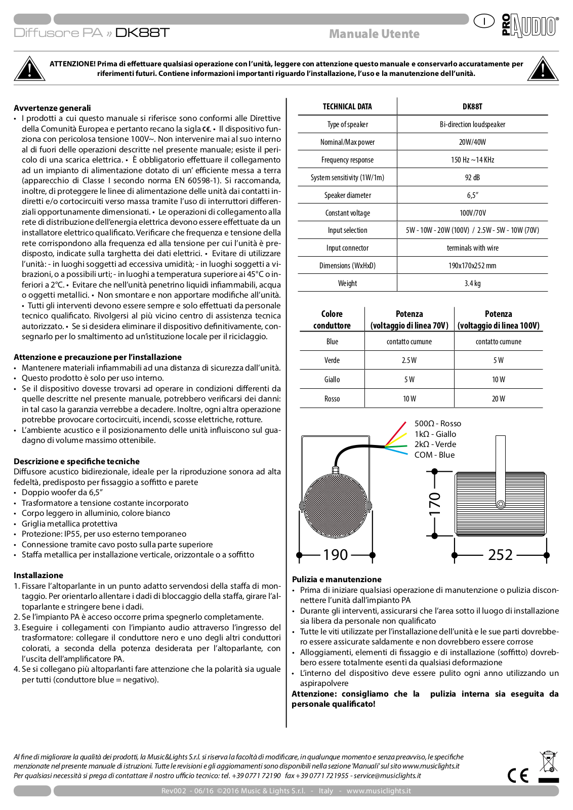 Music & Lights Pro Audio DK88T User Manual