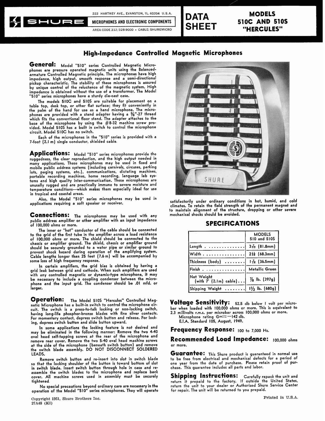 Shure 510C, 510s User Guide - ManualMachine.com