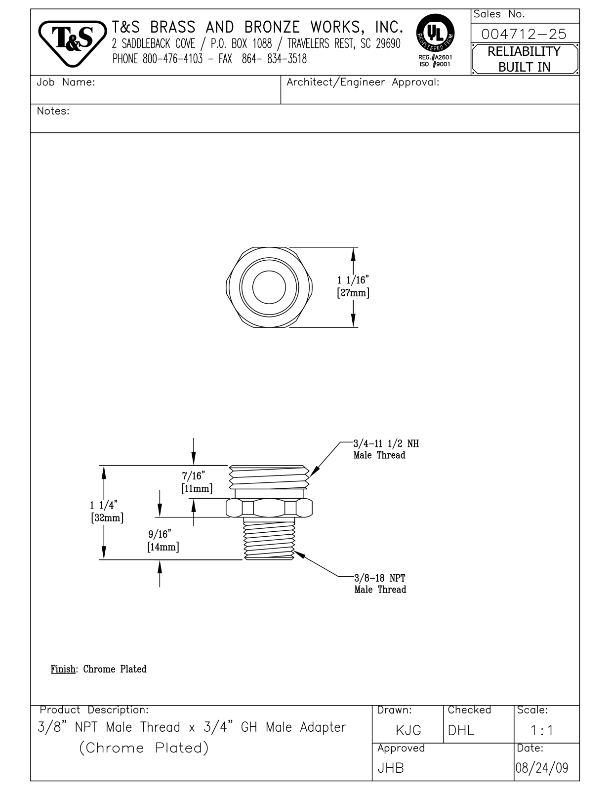 T&S Brass 004712-25 User Manual