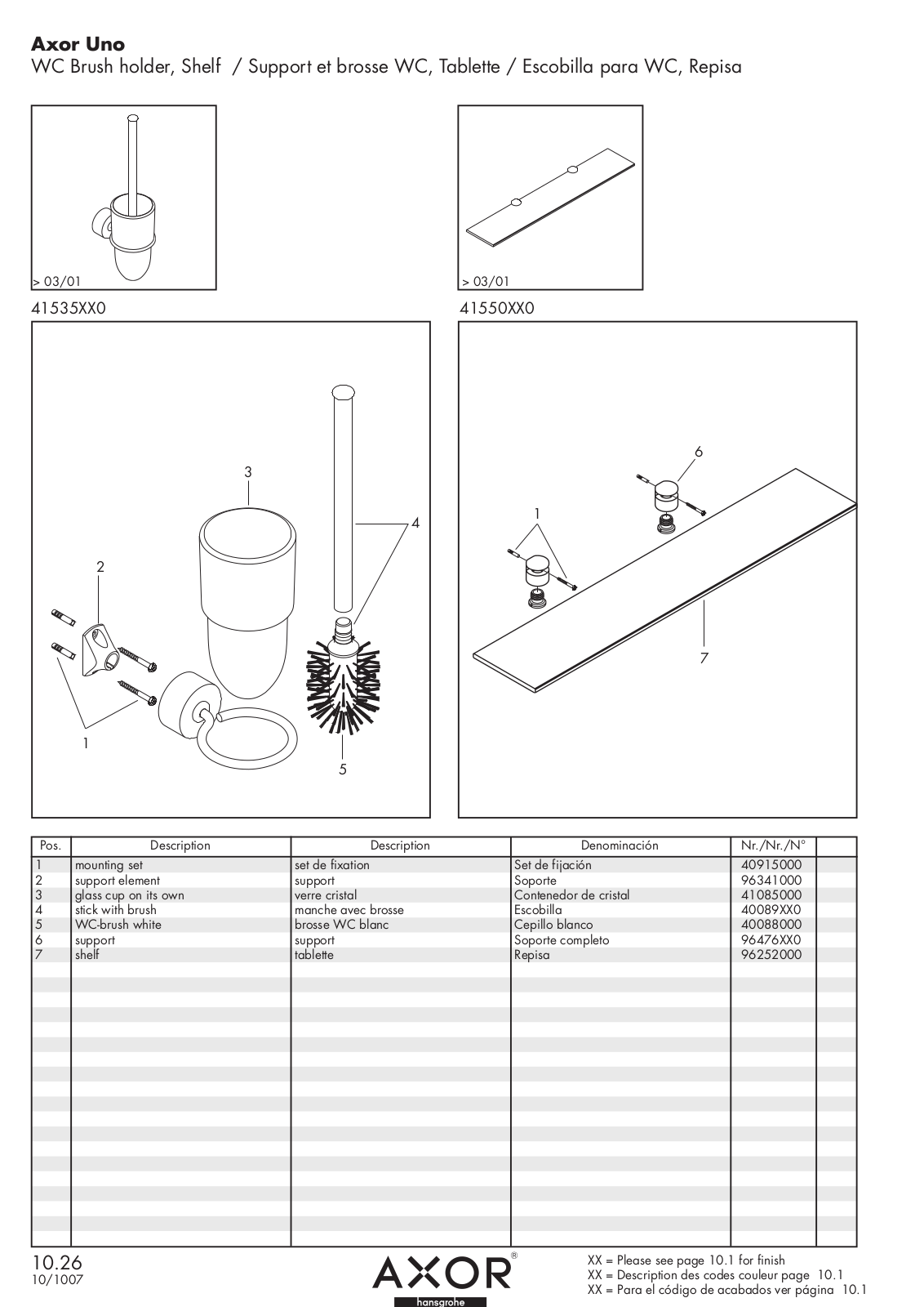 Axor Uno 41085000, Uno 40089XX0, Uno 40088000, Uno 41550XX0, Uno 41535XX0 User Manual