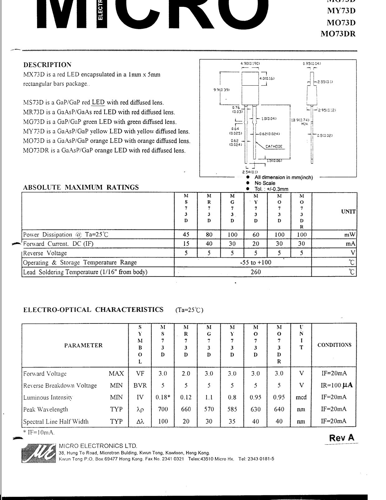 MICRO MR73D, MO73D, MO73DR, MG73D, MY73D Datasheet