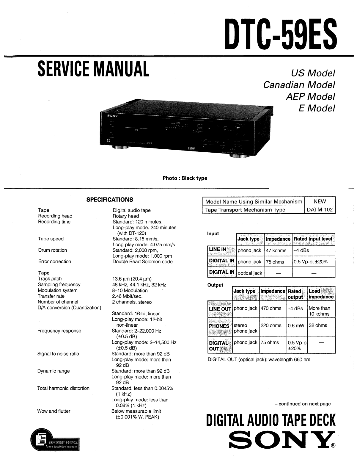 Sony TCD-59ES Service Manual