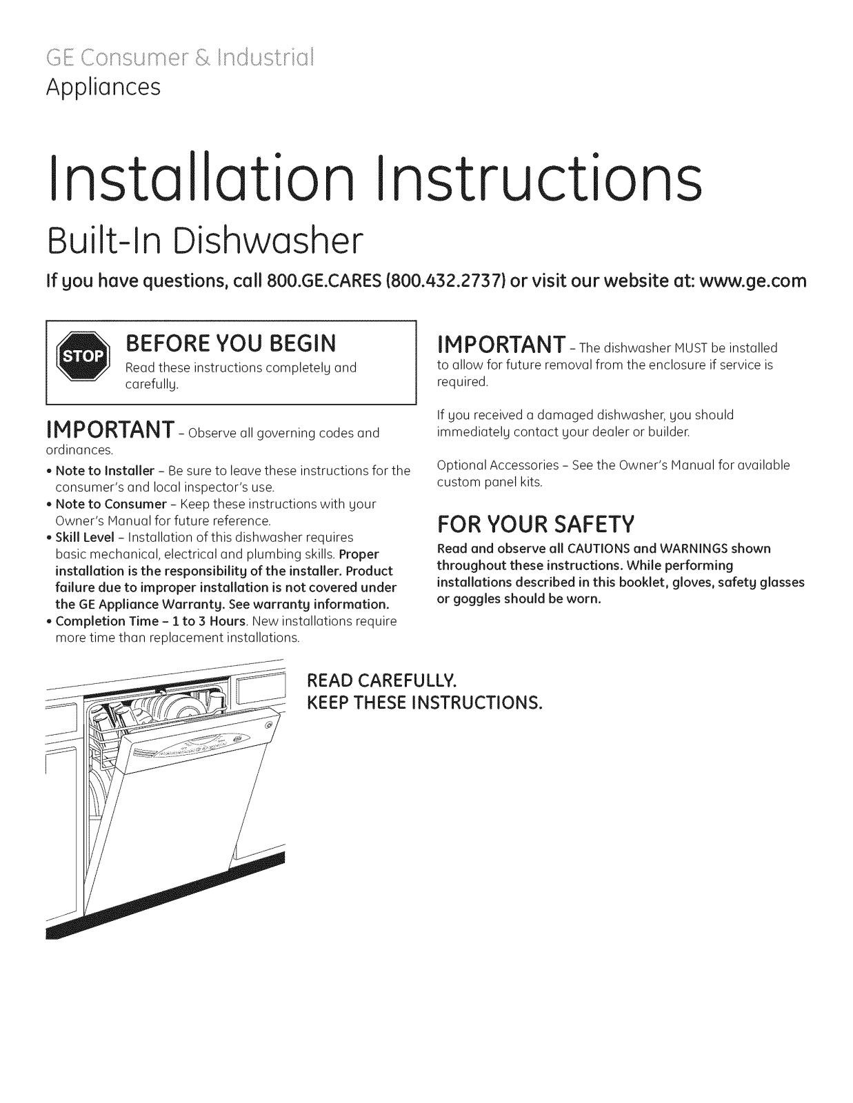 GE EDW5100N00BB, EDW5100N00CC, EDW5100N00WW, EDW5100N10BB, EDW5100N10CC Installation Guide - ManualMachine.com