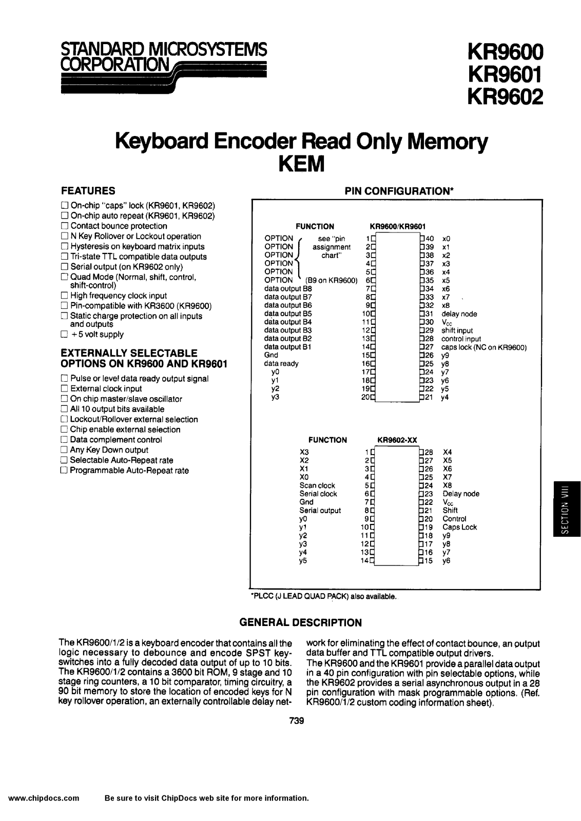 Standard Microsystems Corporation COM20019P, COM20019LJP, COM20019IP, COM20019ILJP Datasheet