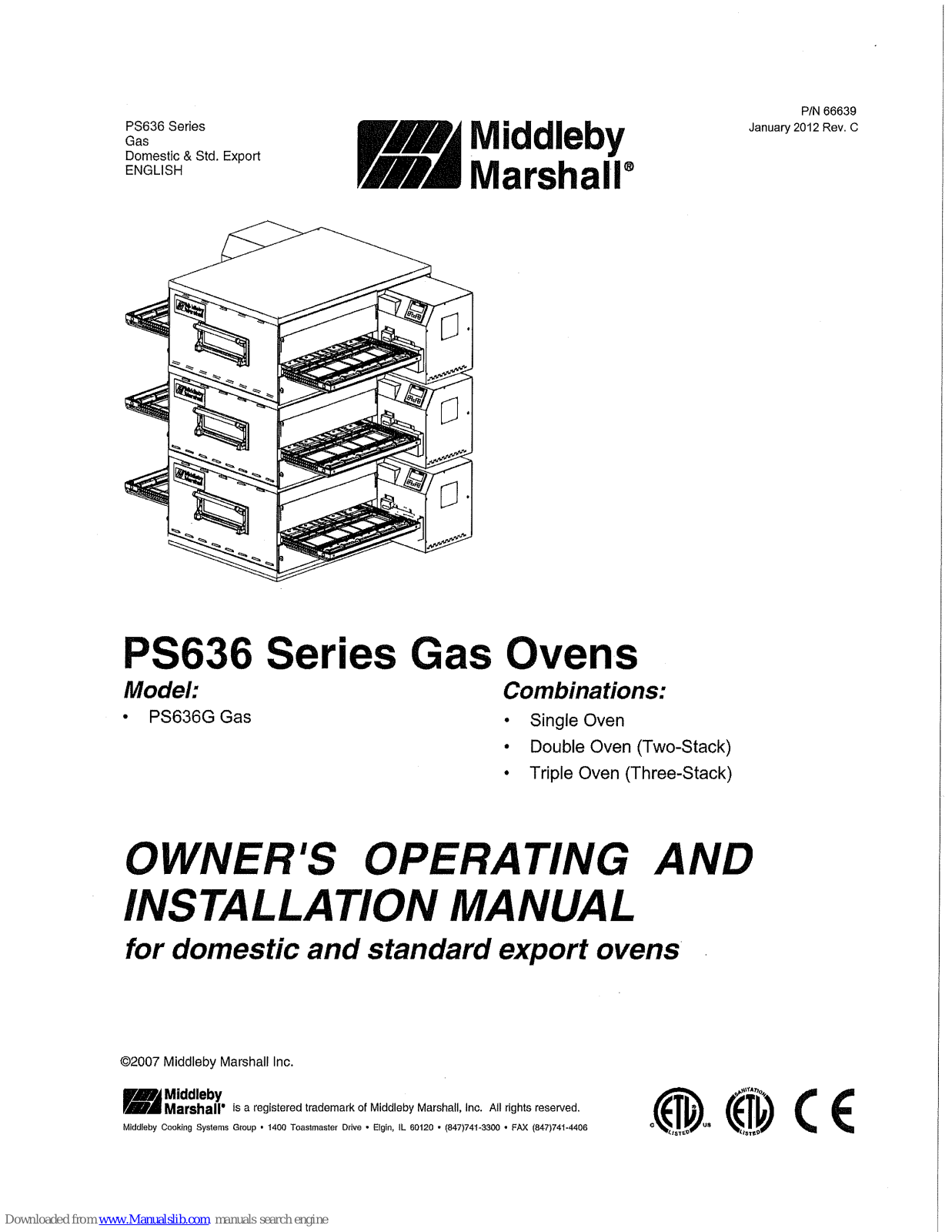 Middleby Marshall PS636, PS636G Gas Owner's Operating And Installation Manual