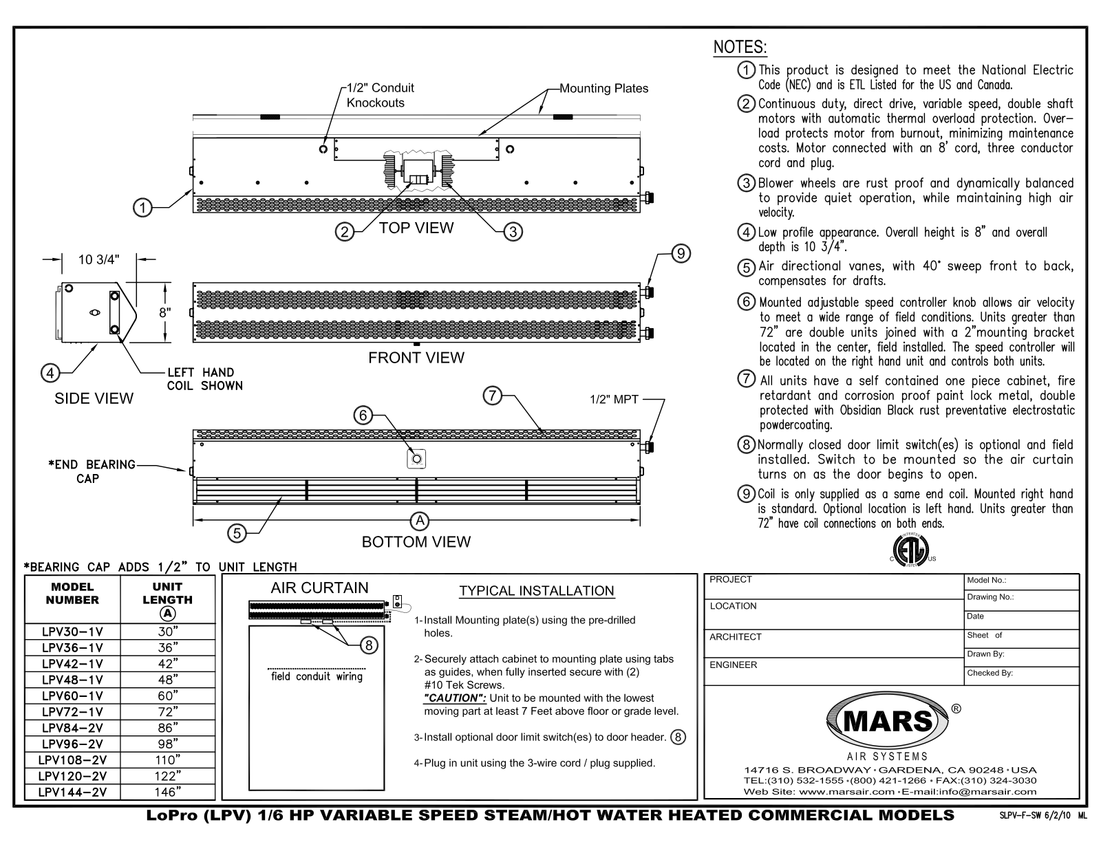 Mars Air LPV108-2V User Manual