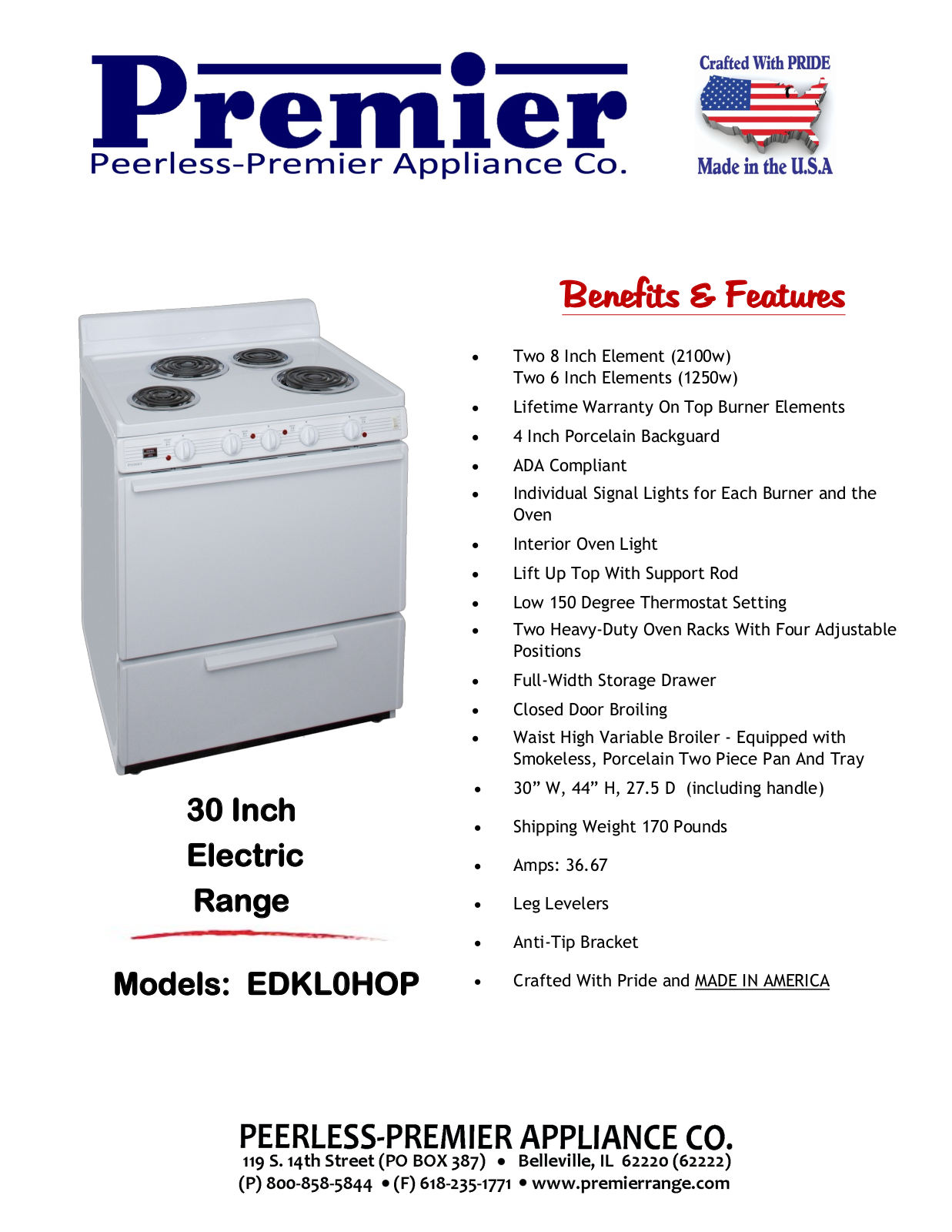 Premier EDKLOHOP Specification Sheet - ManualMachine.com
