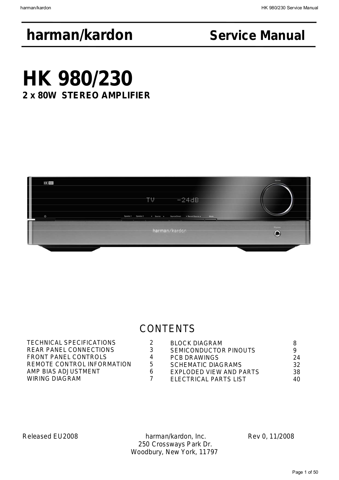 Harman Kardon HK-230, HK-980 Service manual