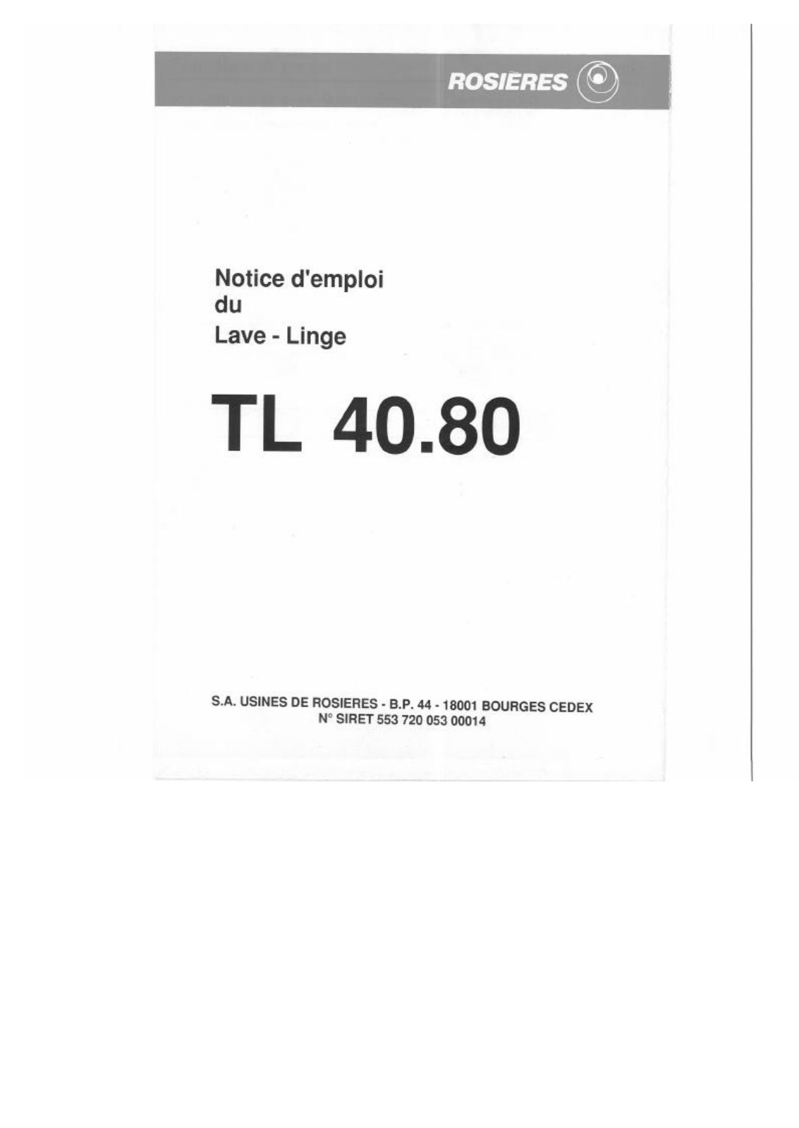 Rosieres TL 40.80 User Manual