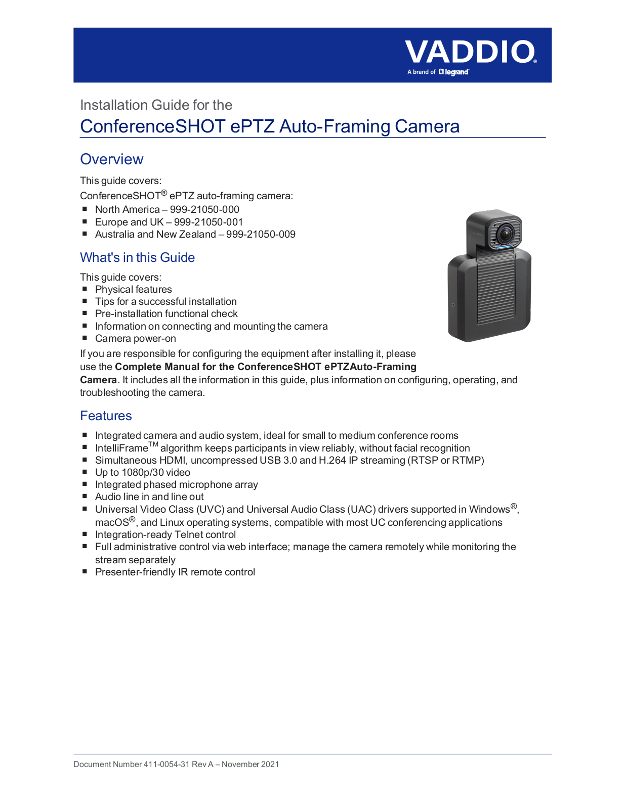 Vaddio ConferenceSHOT Users Guide - ManualMachine.com