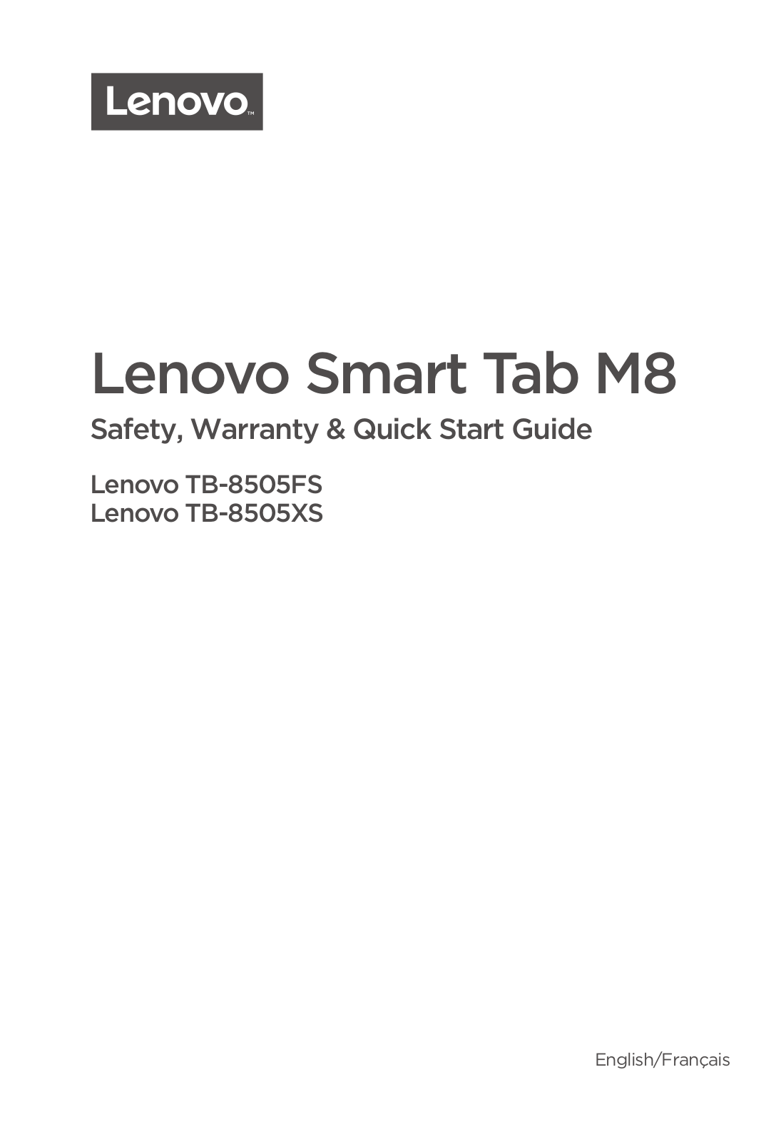 Lenovo Smart Tab M8 Safety, Warranty & Quick Start Guide