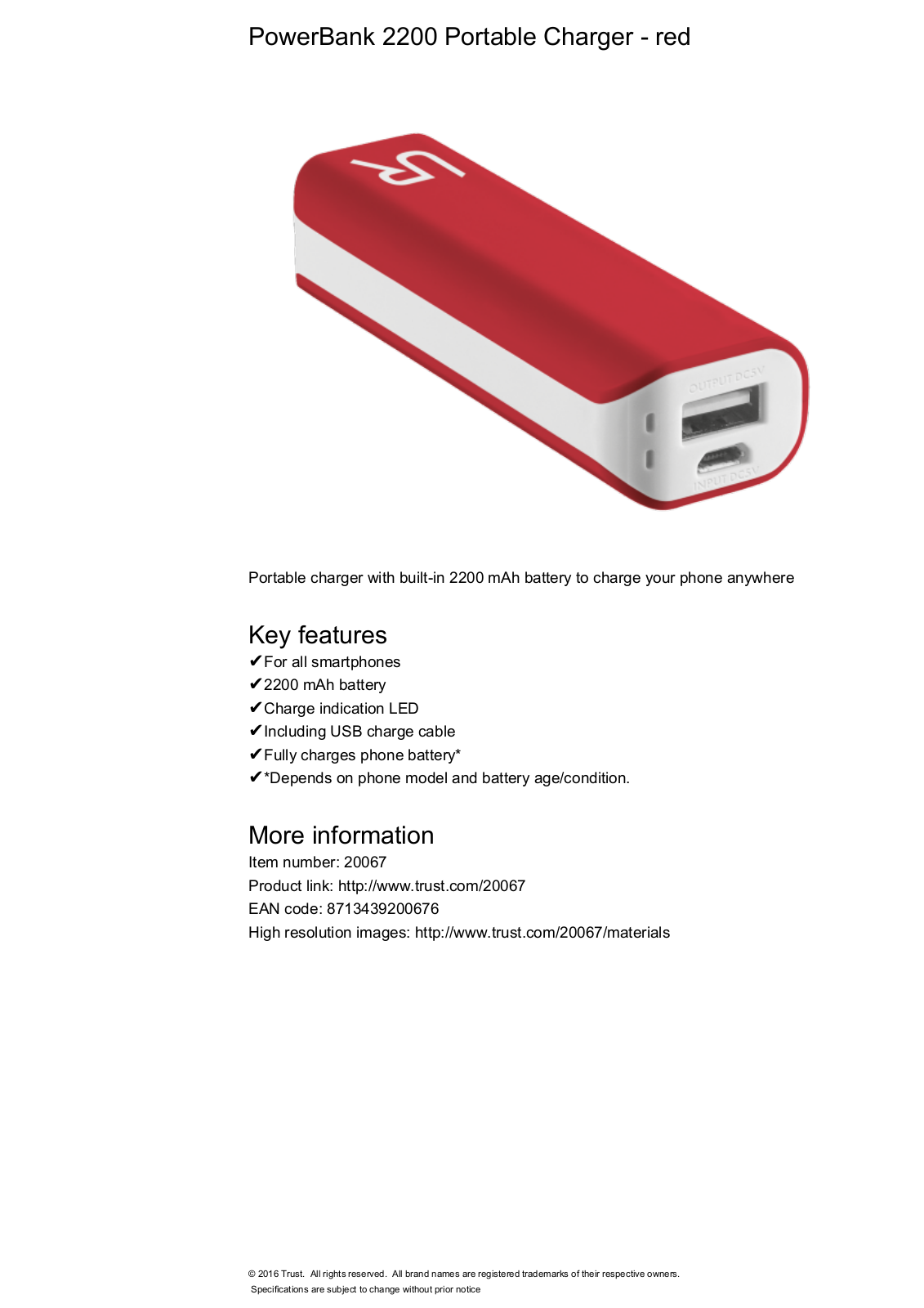 Trust PowerBank 2200 Portable Charger User Manual