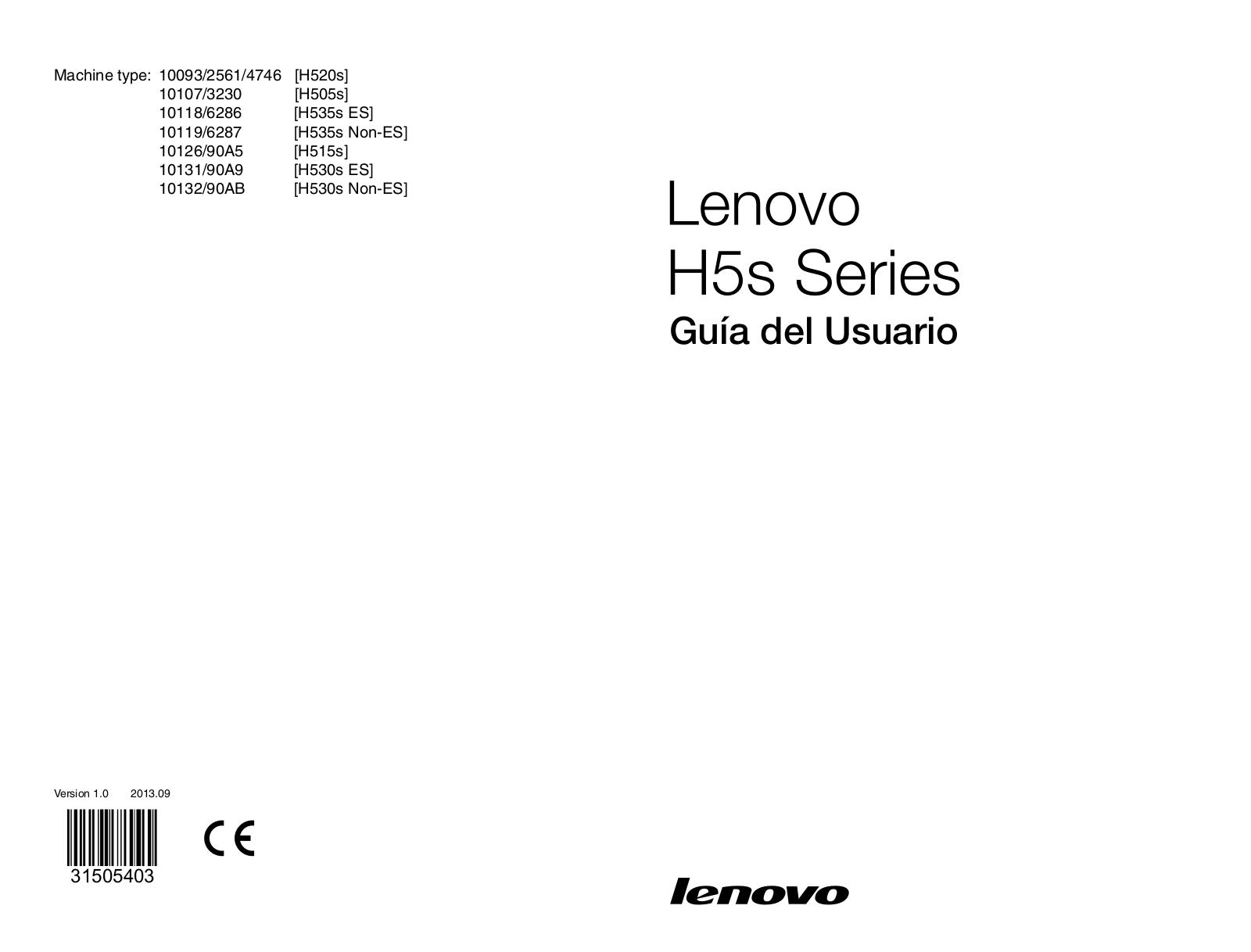 Lenovo 10093-2561 [H520s], 10107-3230 [H505s], 10118-6286 [H535s], 10119-6287 [H535s], 10126-90A5 [H515s] User Manual