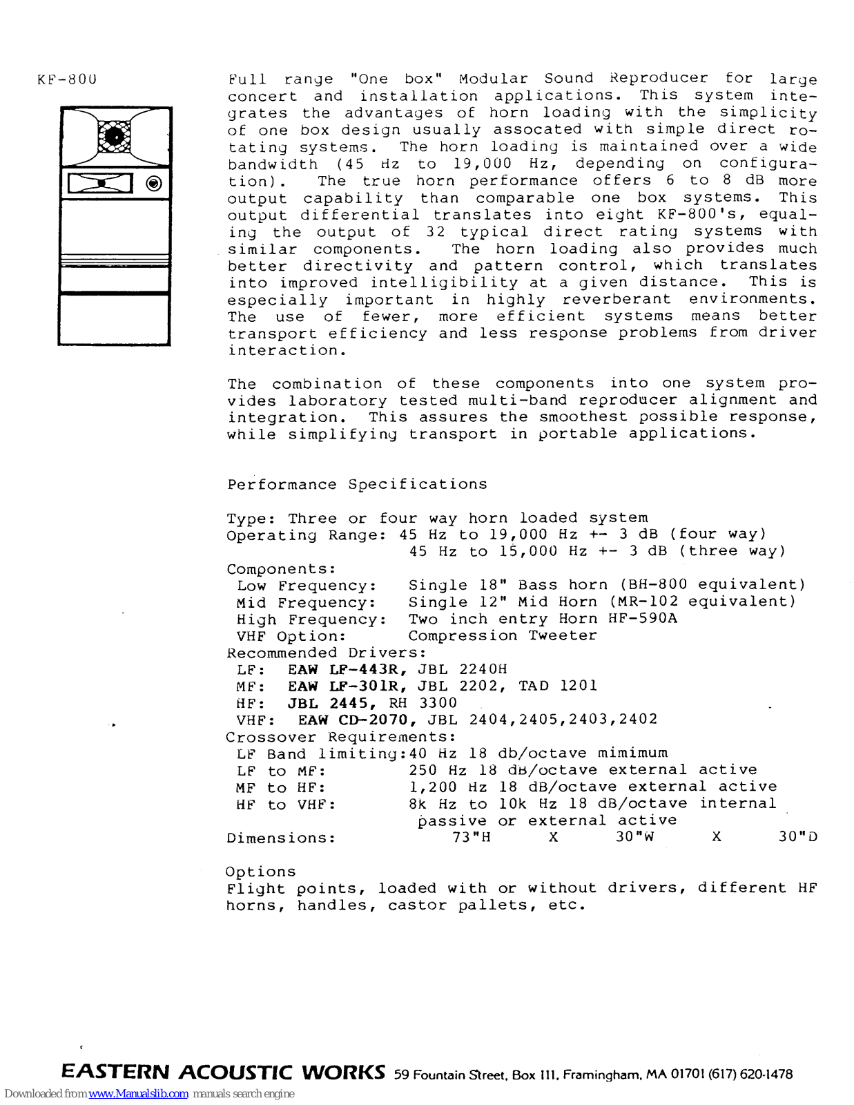 EAW KF-800 Specifications