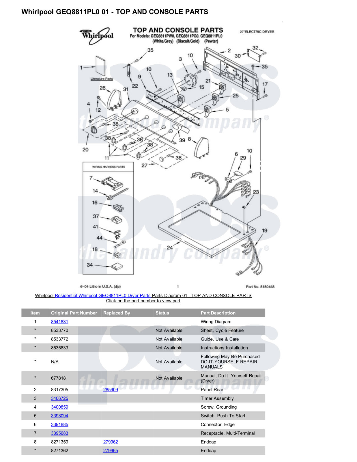 Whirlpool GEQ8811PL0 Parts Diagram