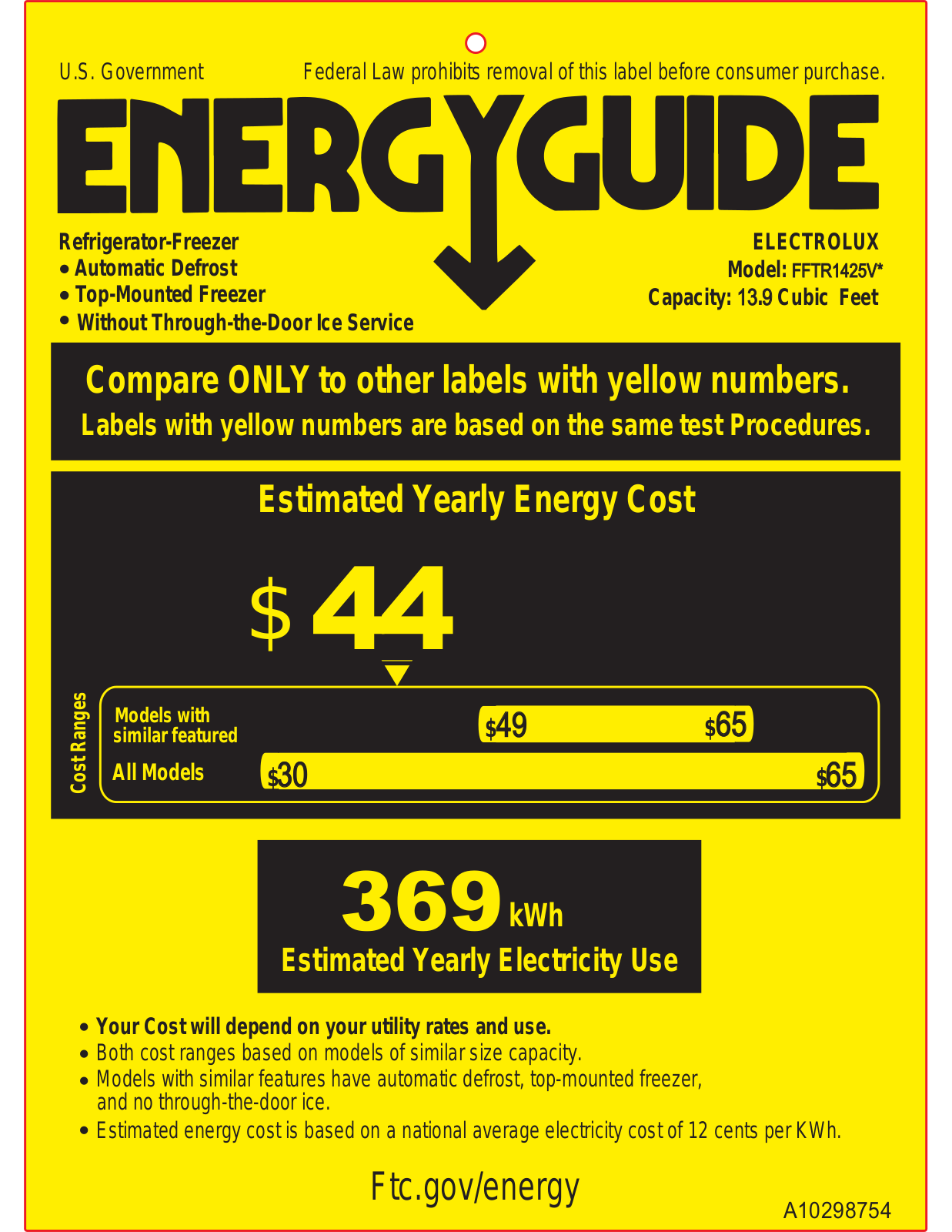 Frigidaire FFTR1425VW Energy manual