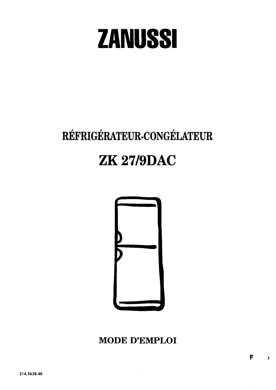 Zanussi ZK27/9DAC INSTRUCTION BOOKLET