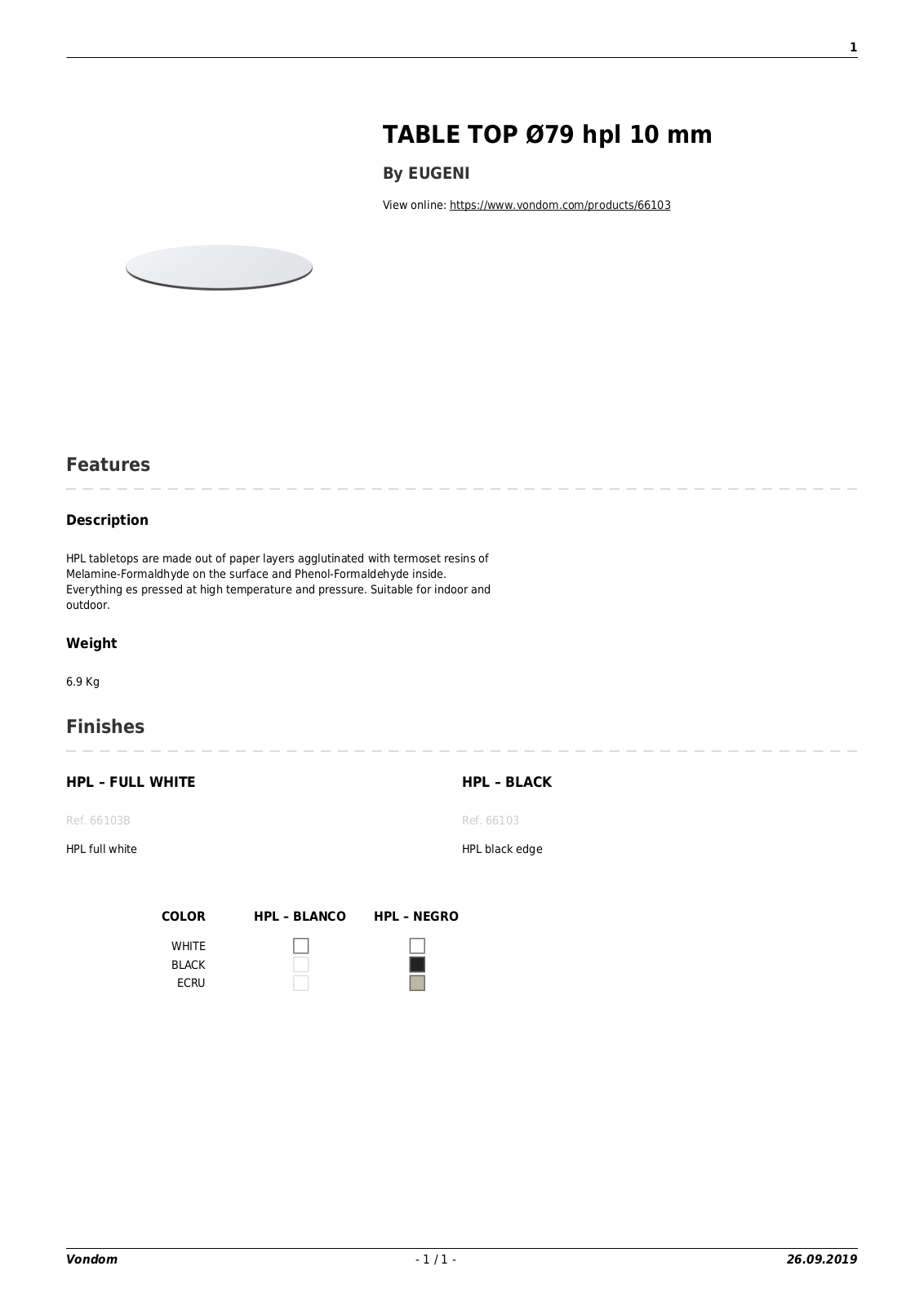 Vondom UCZW2821 Specifications - ManualMachine.com