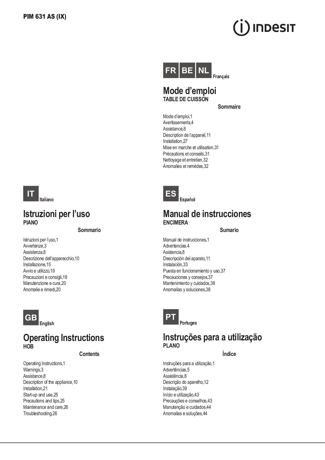 INDESIT PIM 631 AS (IX) User Manual