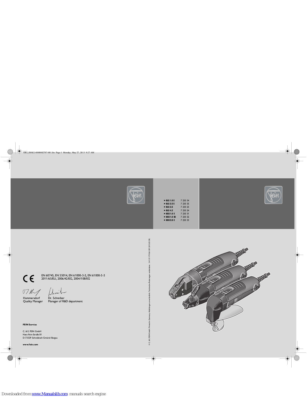 Fein BLS 1.6 E, BLS 2.5 E, BLS 3.5, BSS 1.6 CE, BLS 4.2 User Manual