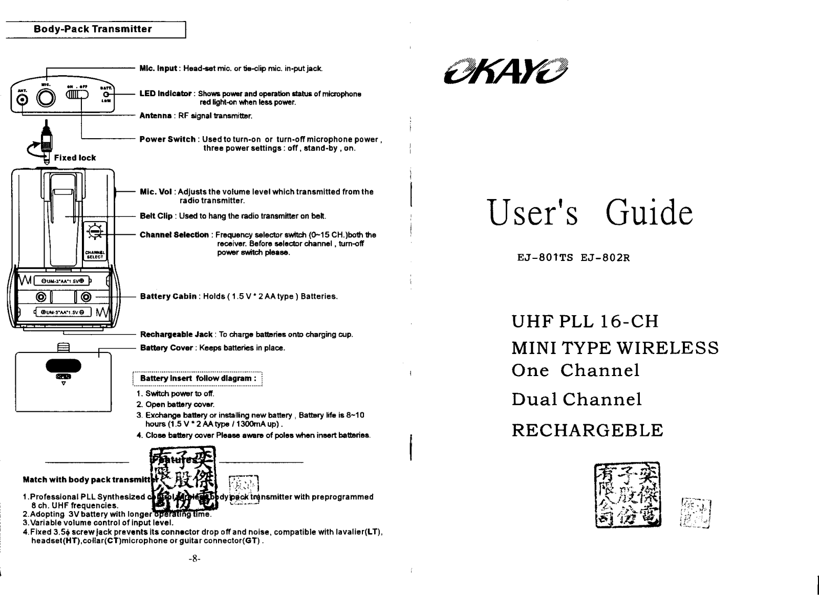 OKAYO EJ 801TS User Manual