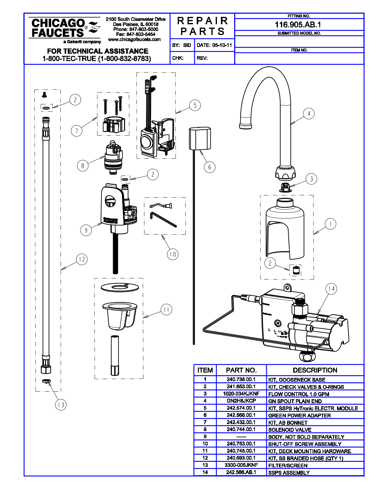 Chicago Faucet 116.905.AB.1 Parts List