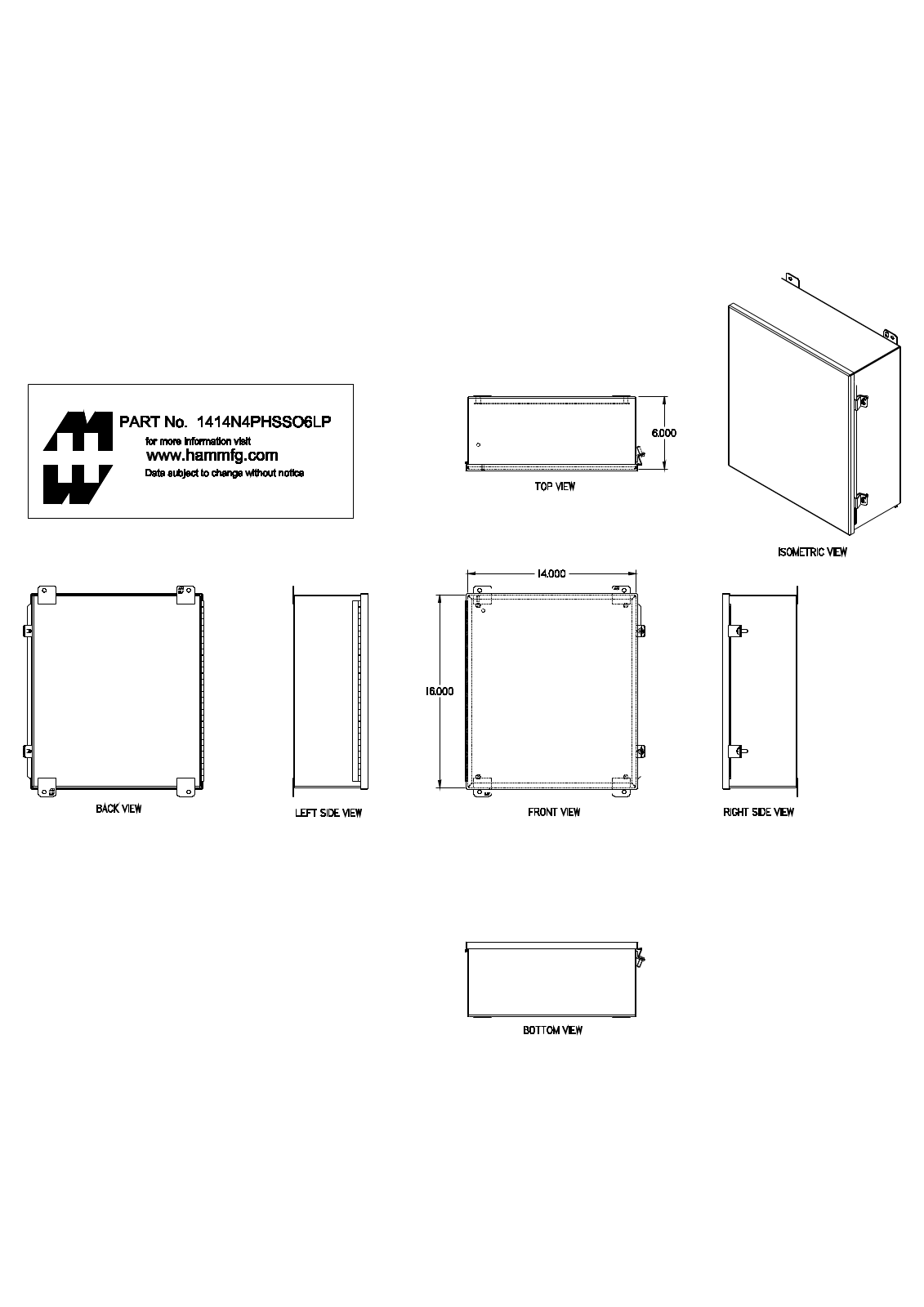 Hammond Manufacturing 1414N4PHSSO6LP technical drawings