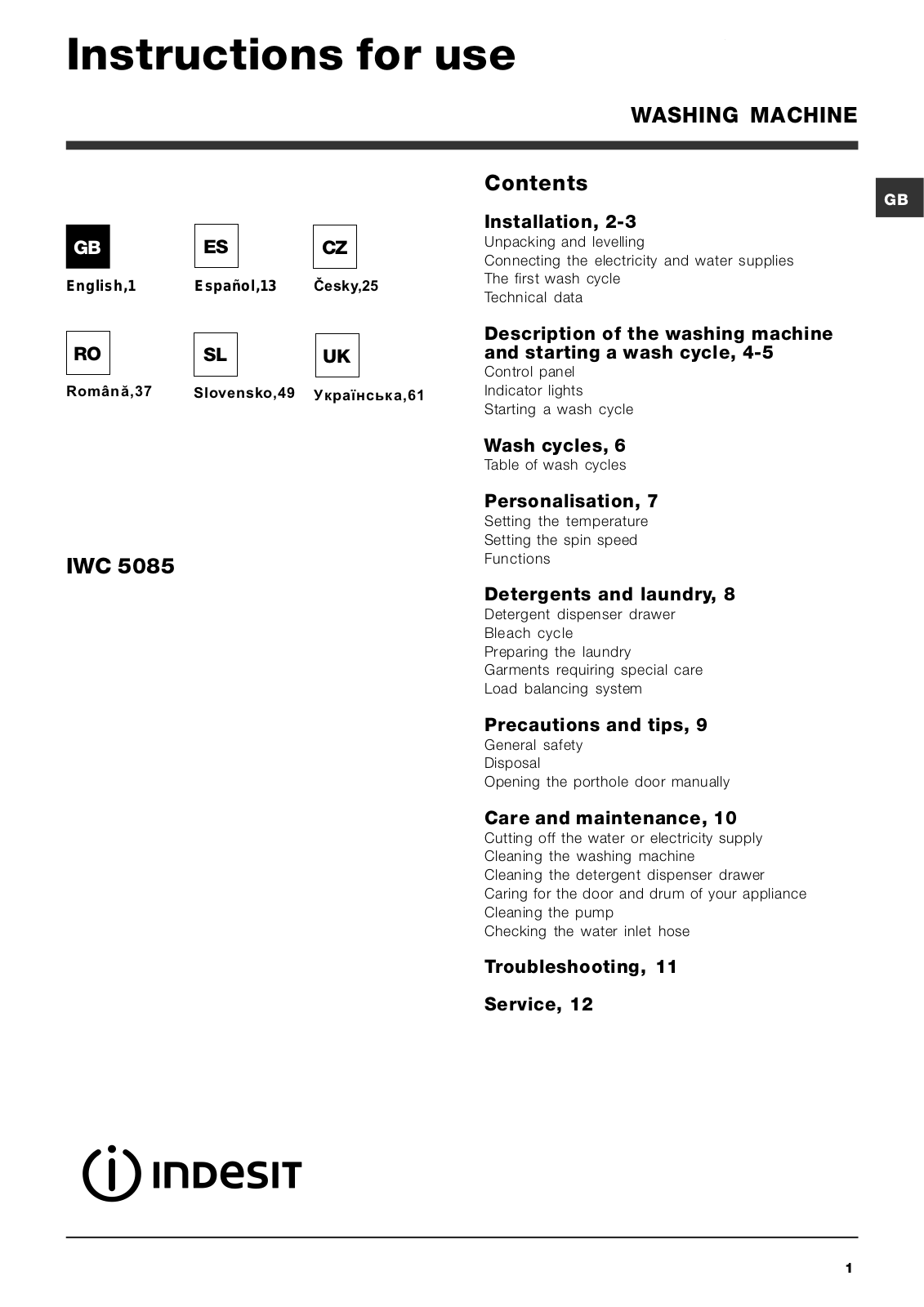 Indesit IWC-5085 User Manual