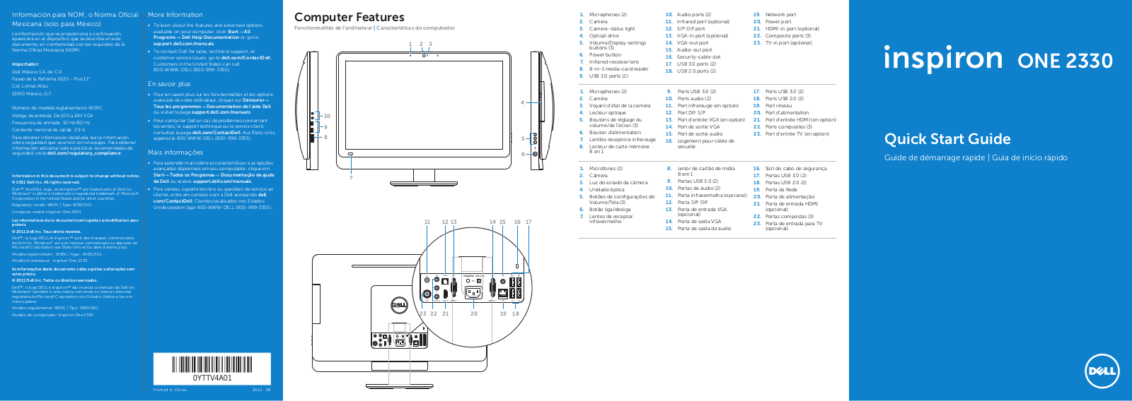 Dell Inspiron One 2330 Windows 7 Quick Start Manual