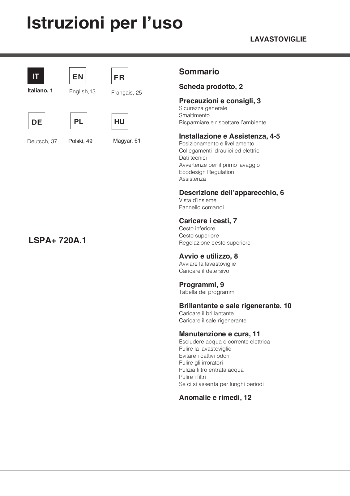 Hotpoint LSPA 720A.1 X/HA User Manual