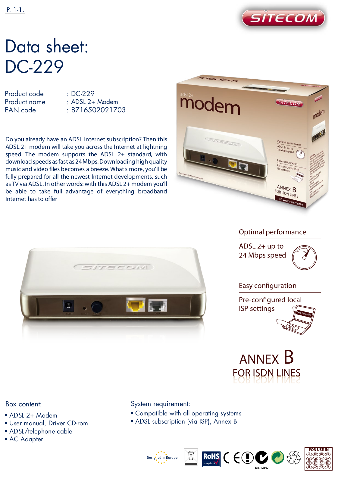 Sitecom DC-229 DATASHEET