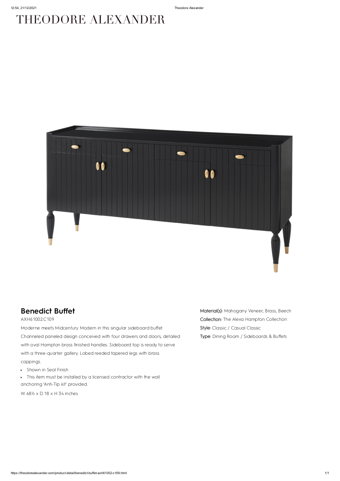 Theodore Alexander FPLJ3550 Specifications - ManualMachine.com