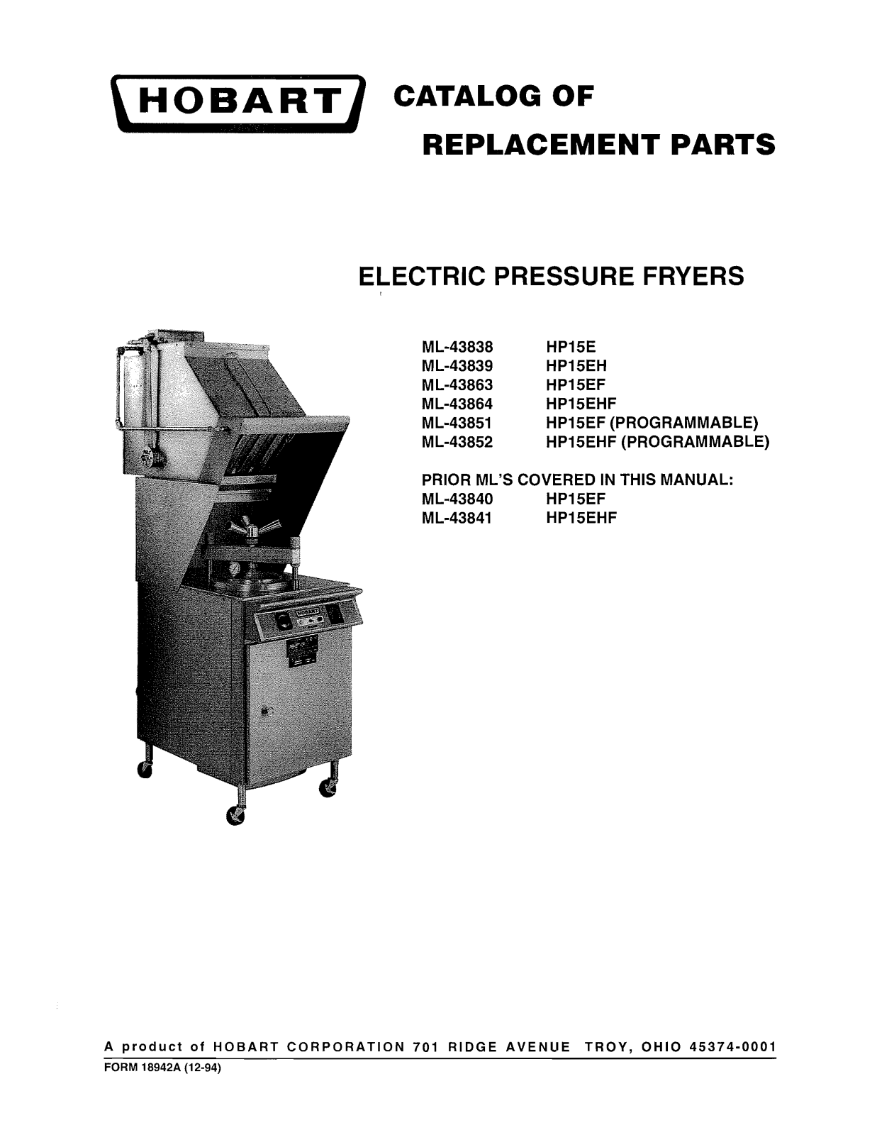 Hobart HP15EH Parts List