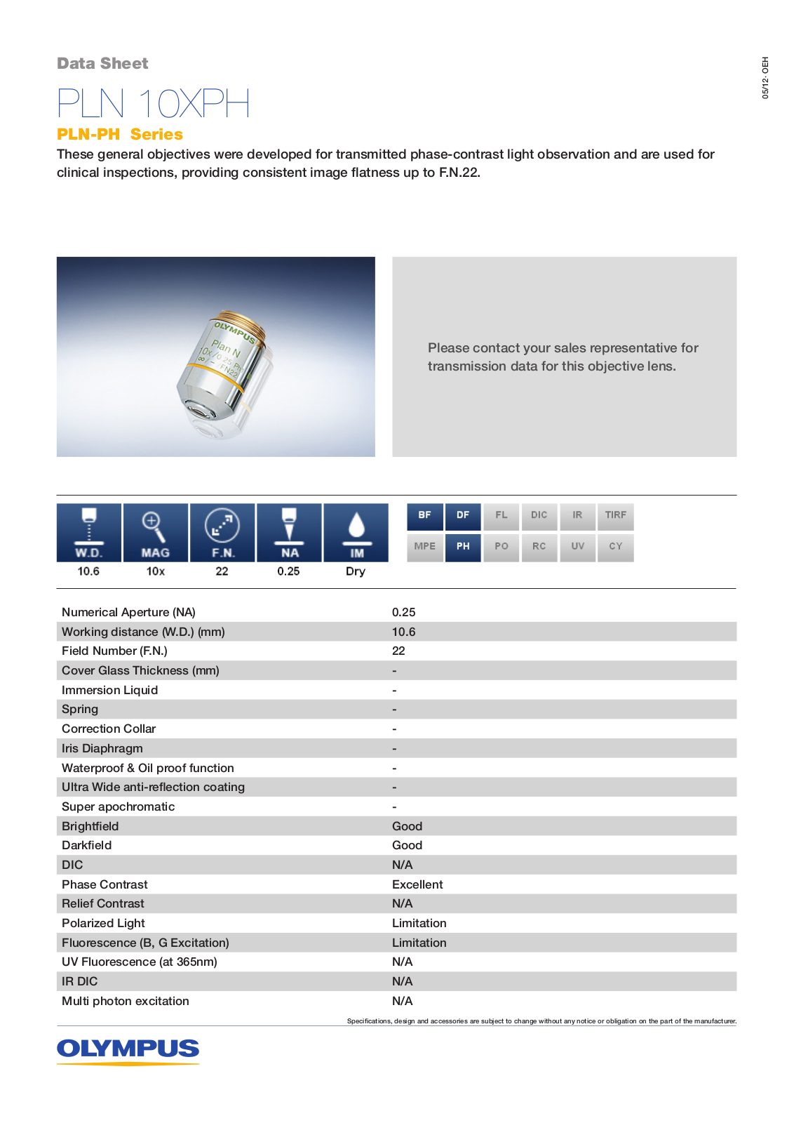 Olympus PLN 10XPH Data sheet - ManualMachine.com