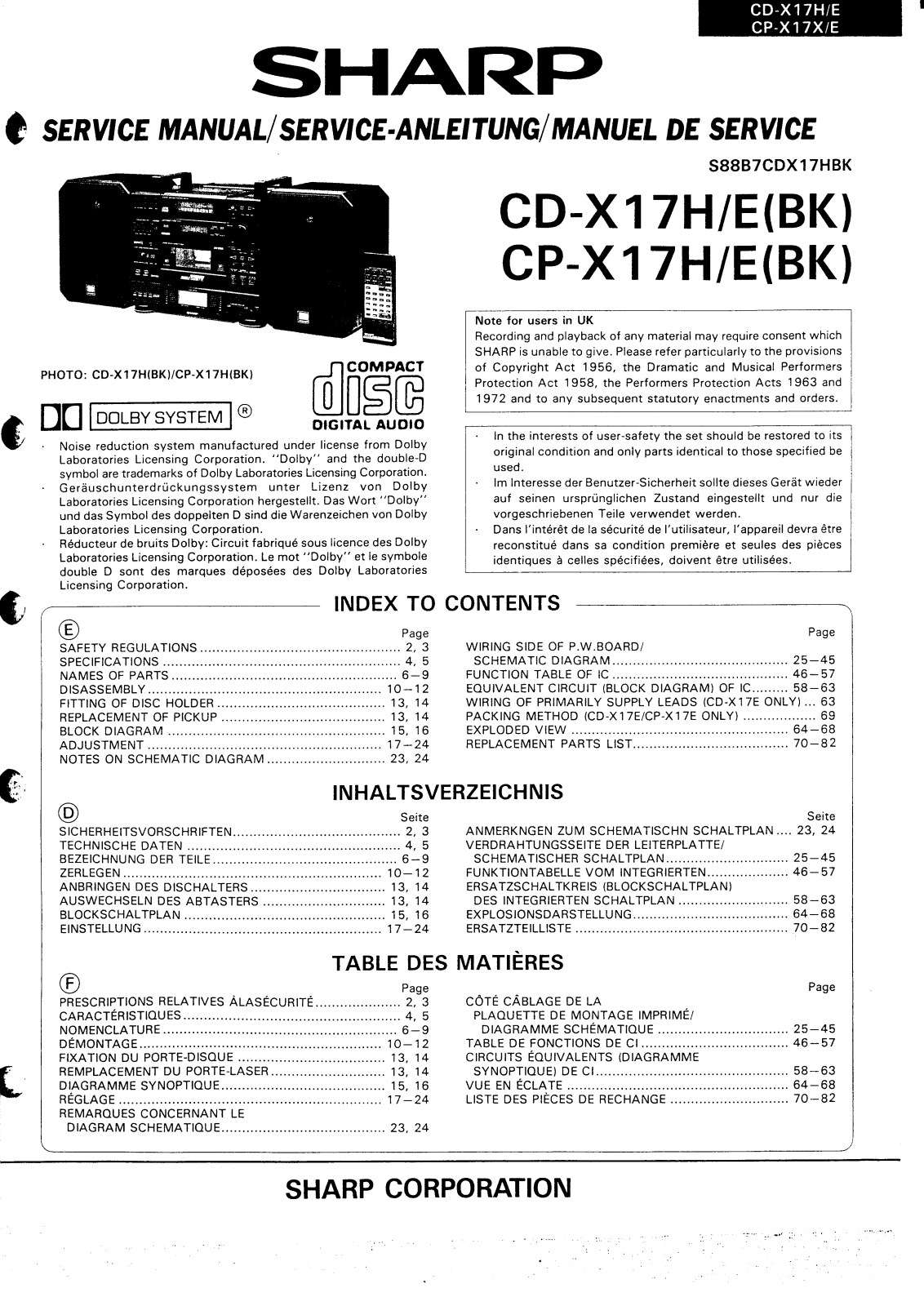 Sharp CDX-17-E, CDX-17-H, CPX-17-E, CPX-17-H Service manual