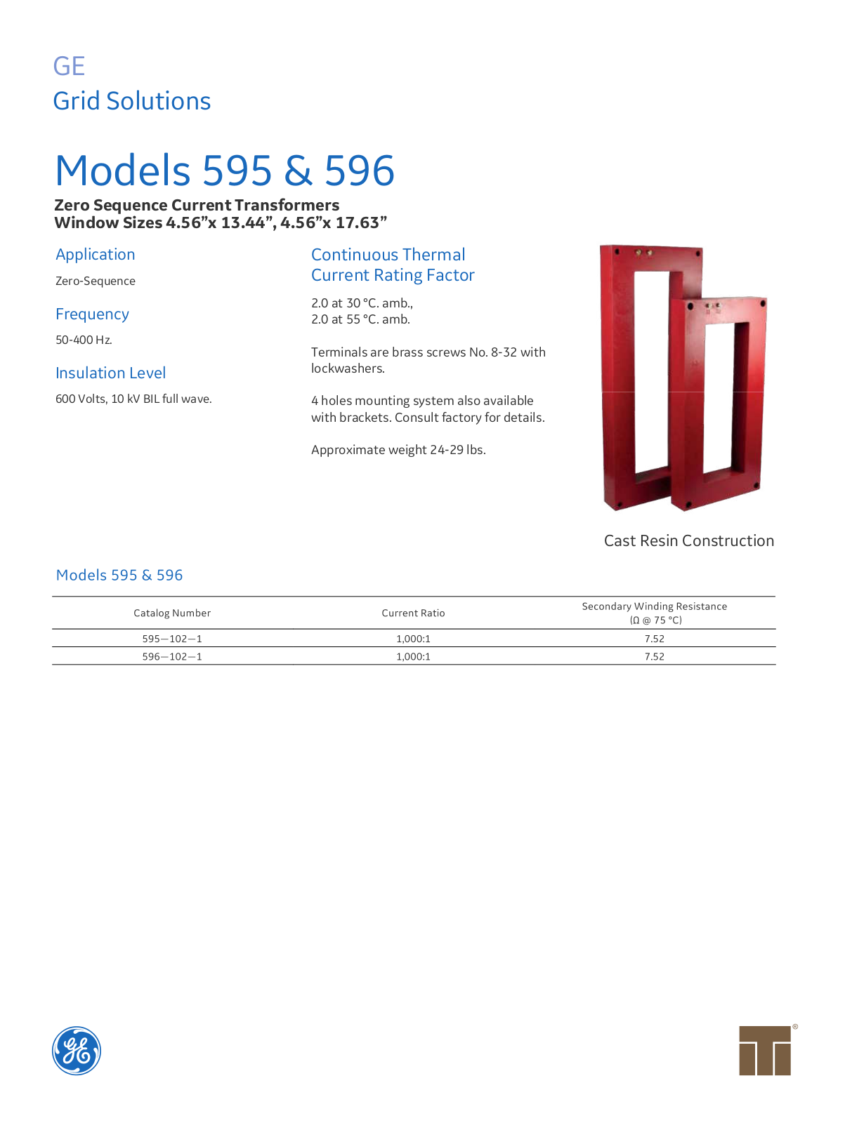 Instrument Transformer, Div of GE 595, 596 Data Sheet