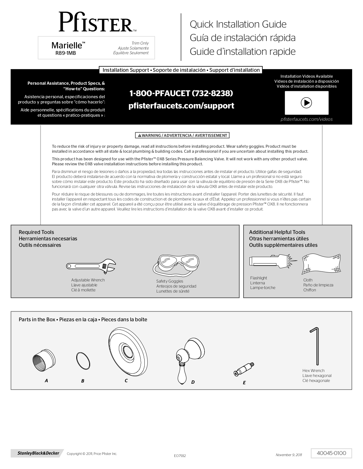 Pfister R89-1MBK User Manual