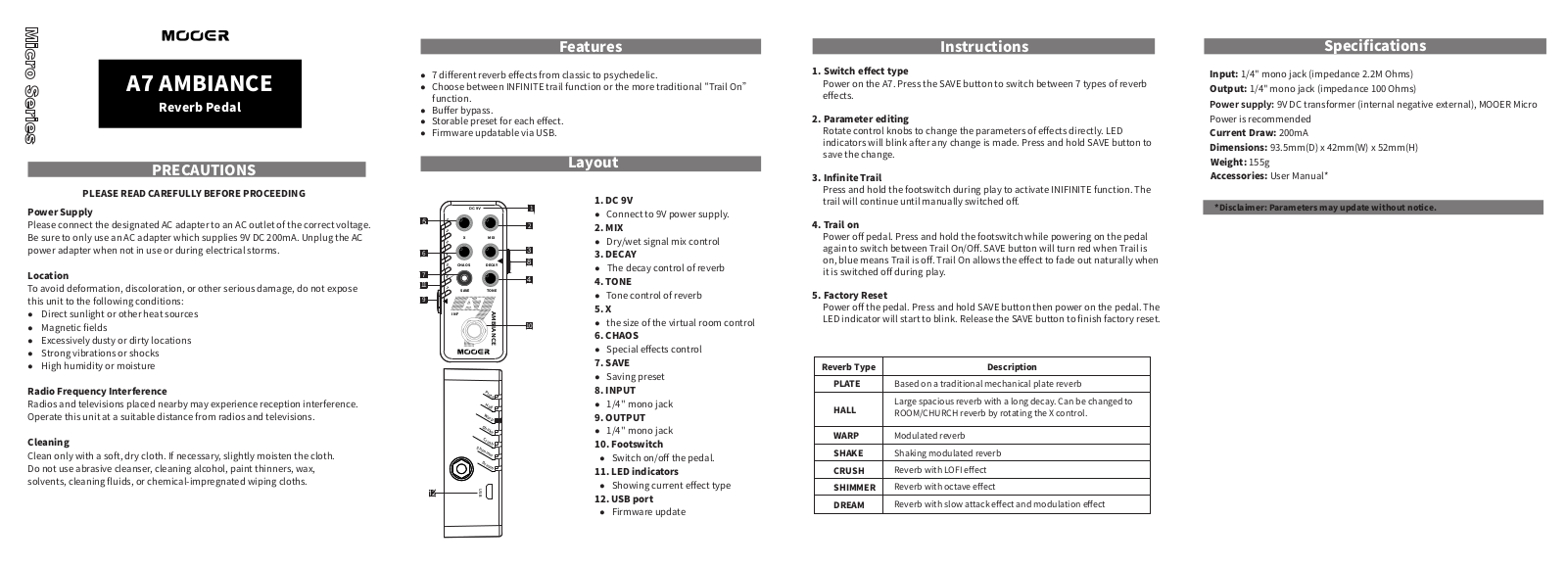 Mooer A7 AMBIANCE User manual