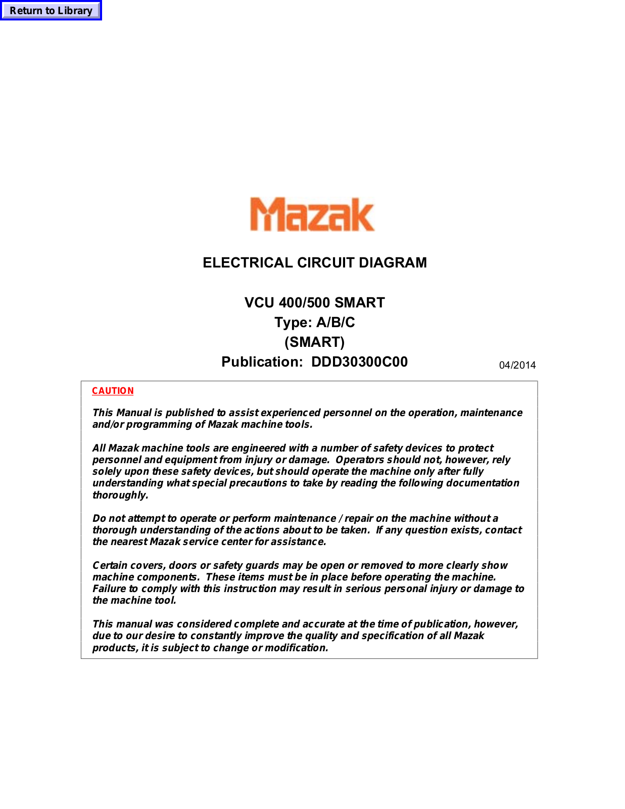 Mazak VCU 400, VCU 500 User Manual
