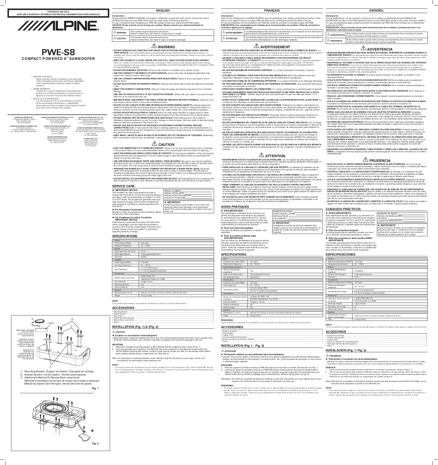 Alpine PWE-S8 User Manual