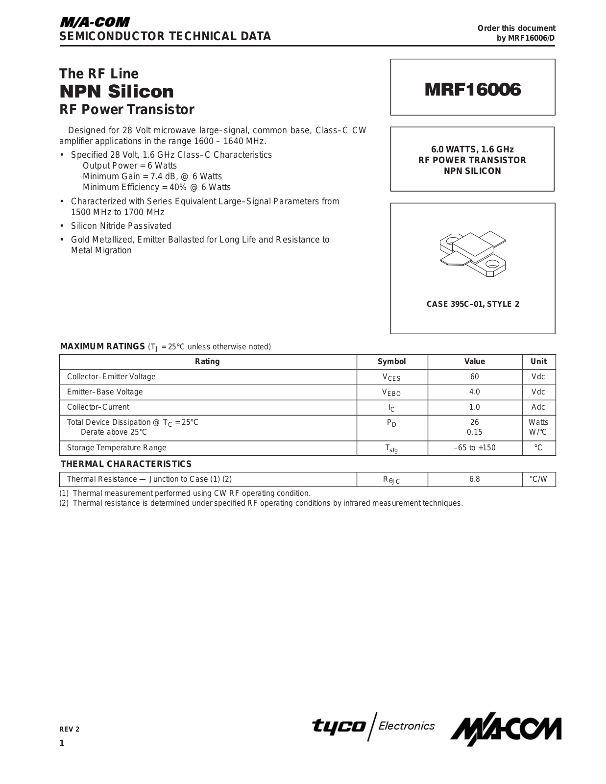 M A COM MRF16006 Datasheet